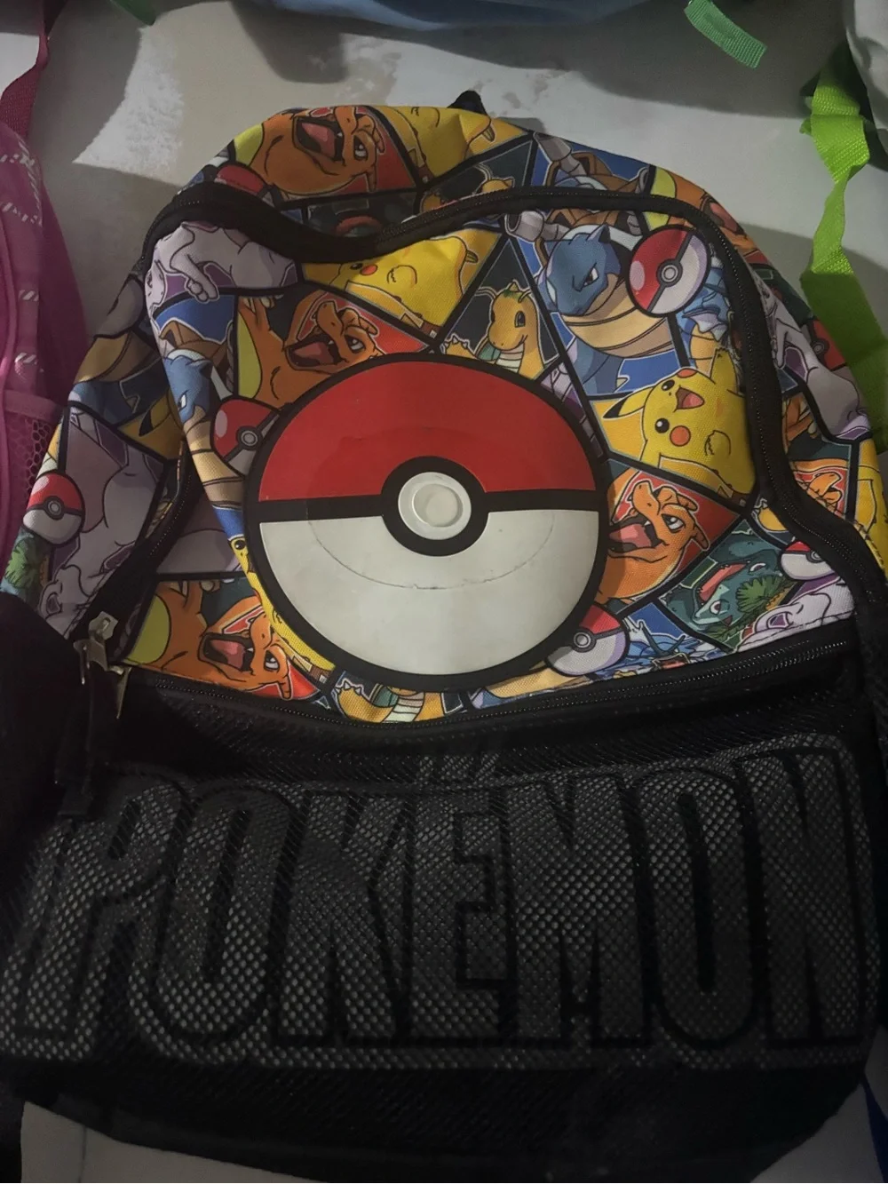 Pokemon Multicolor Character Backpack with Red Poké Ball Accent
